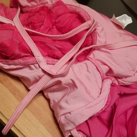 Kelle Dark Pink Rose Lace Dance Costume